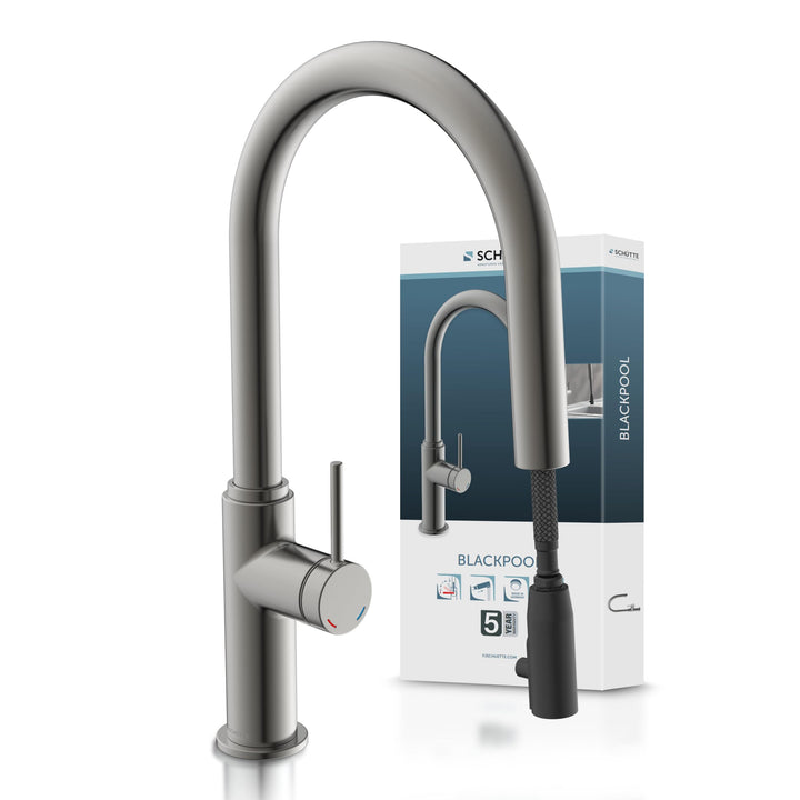 SCHÜTTE 79562 Blackpool Küchenarmatur mit ausziehbarer Geschirrbrause, 360 Grad Wasserhahn für die K