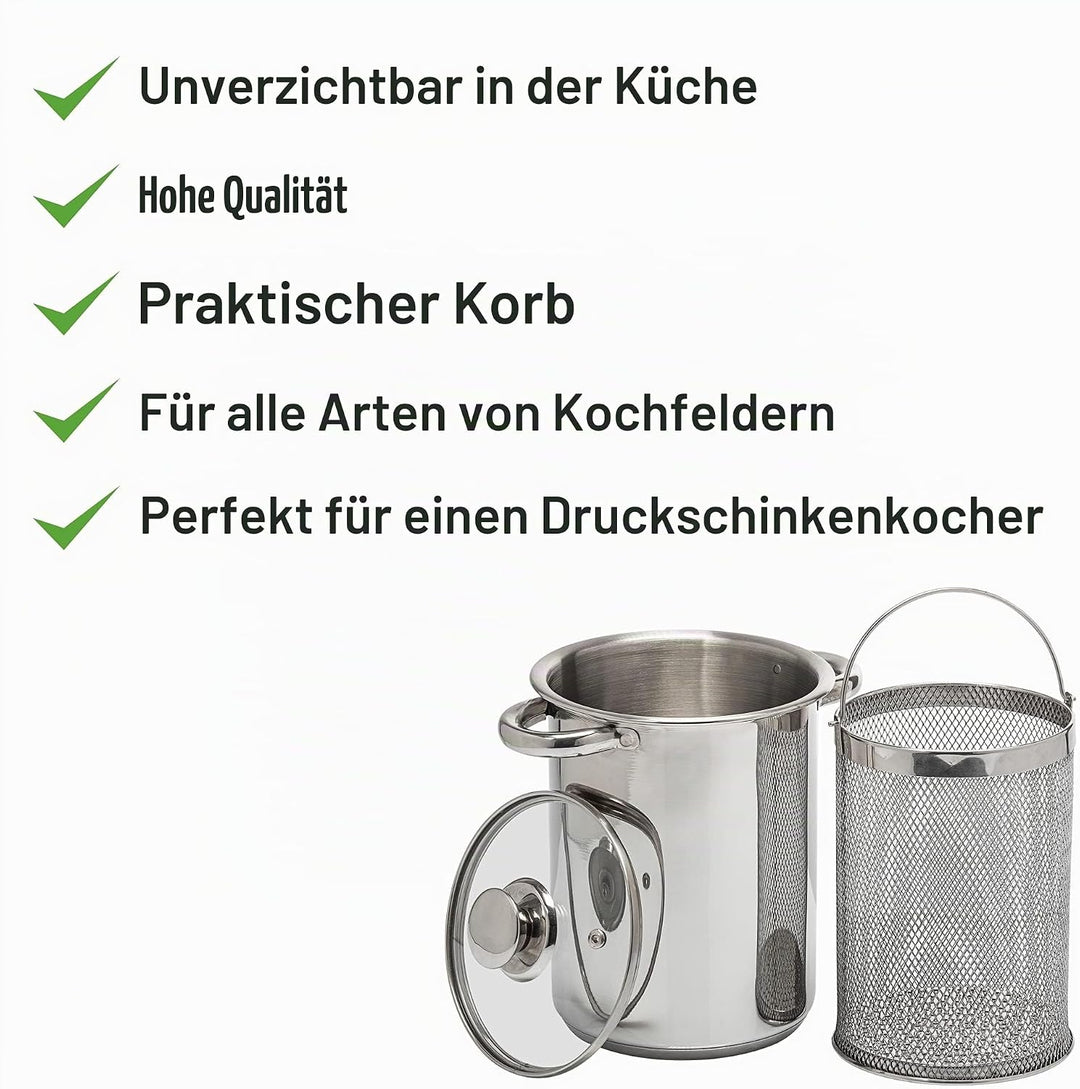 BROWIN® Rostfreier Spargeltopf 313500 mit Glasdeckel | 4 Liter | Pastatopf mit Siebeinsatz | für Ele