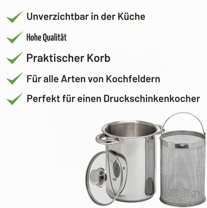 BROWIN® Rostfreier Spargeltopf 313500 mit Glasdeckel | 4 Liter | Pastatopf mit Siebeinsatz | für Ele