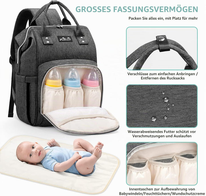 Viedouce Baby Wickelrucksack Wickeltasche Babytasche,Wasserdicht Oxford Grosse Kapazität für ausgehe