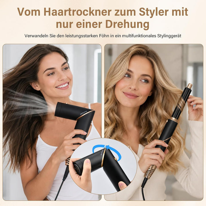 6 in 1 Airstyler Set, Föhnbürste, Faltbare lonen Föhn, Warmluftbürste, Automatischer Lockenstab, Glä