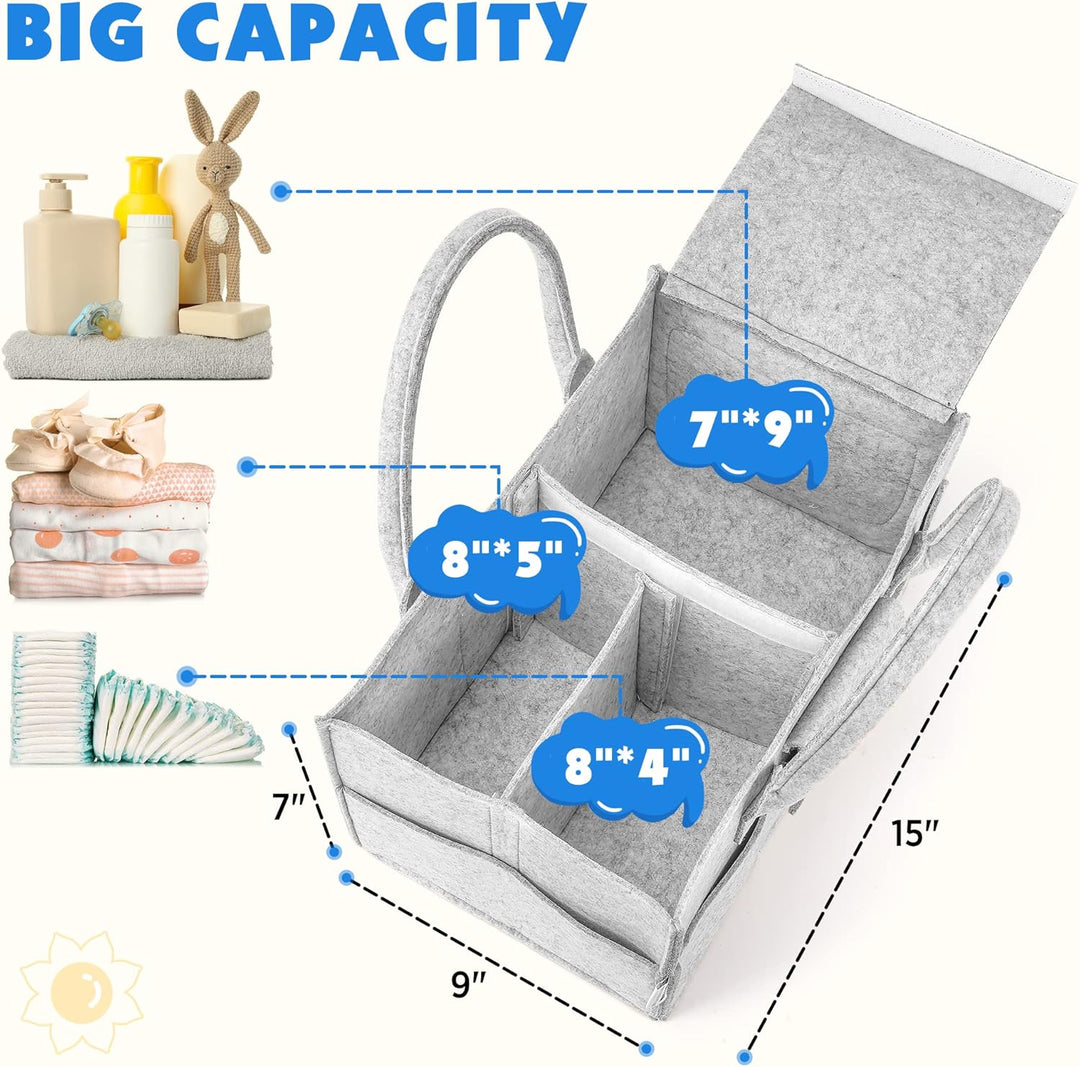 Maliton Windel-Caddy, Baby Essentials für Neugeborene Windeltasche mit Deckel, stabile tragbare wasc