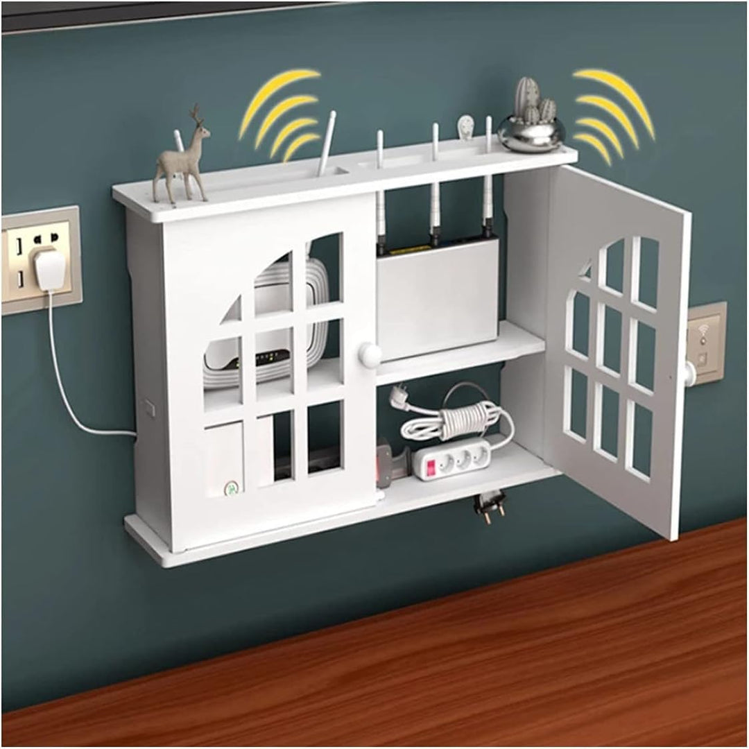 PPGE Home Router Aufbewahrungsbox Weiss, Wand TV Kabel Verstecken Box, Holz und Plastik Wandregal, C