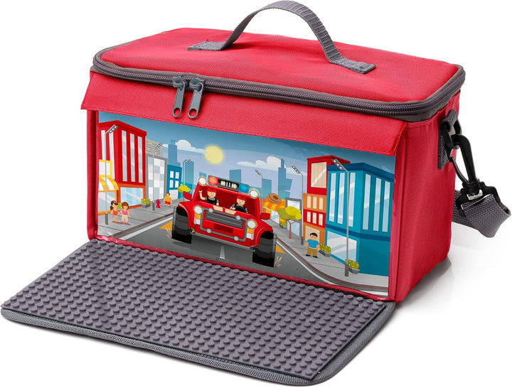 fantifant Baustein Tasche für Lego mit ausklappbarer Bauplatte kompatibel mit Lego Tasche MIT AUSTAU