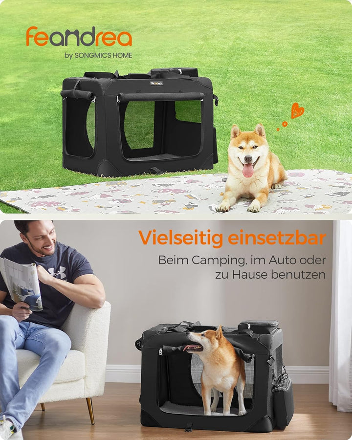 Feandrea Hundebox faltbar, Transportbox Hund, L, Hundetasche, Oxford-Gewebe, Netzstoff, atmungsaktiv