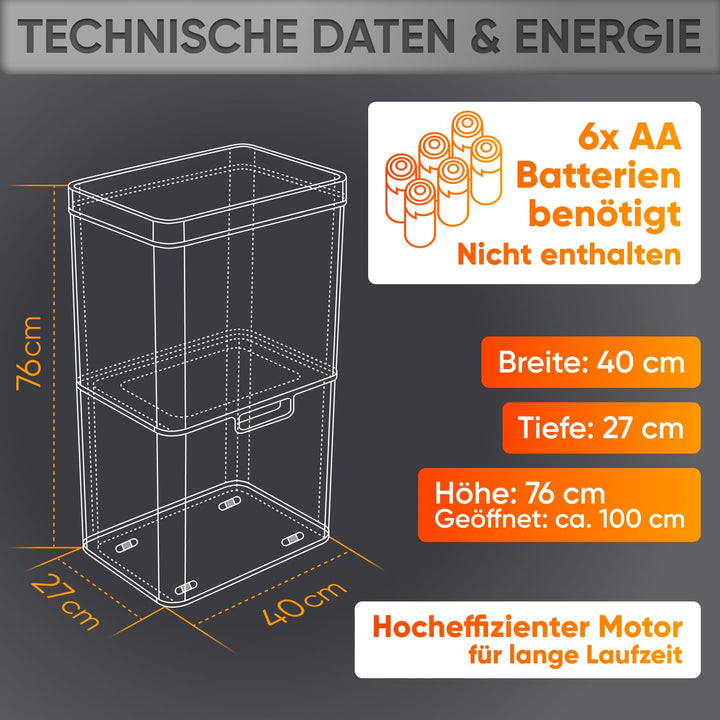 Allyson® Sensor Mülleimer Küche mit Sensor Automatik Abfalleimer Edelstahl mit Soft-Close Deckel, ge