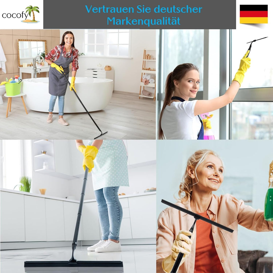 Duschabzieher mit Teleskopstiel 43-153 cm lang 25 cm breit, 2 Haken, Duschabzieher Langer Stiel, Tel