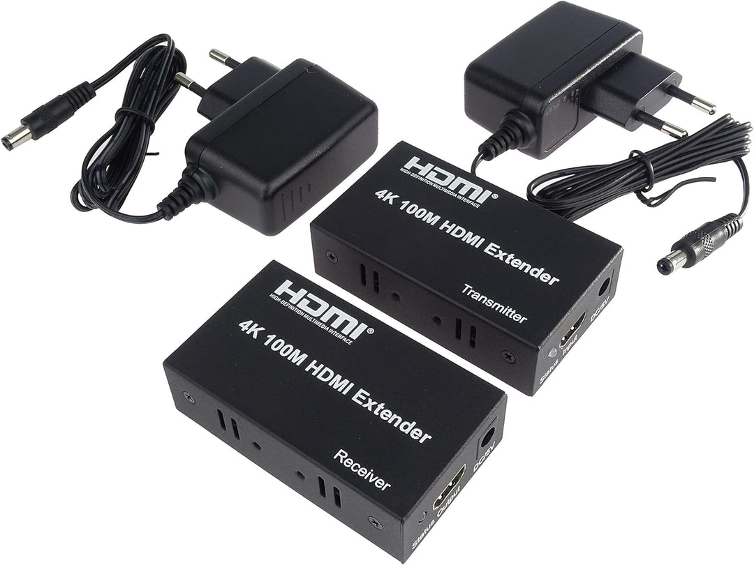 PremiumCord 4K HDMI Extender auf 100m über EIN Cat5e/Cat6 Kabel, Metallgehäuse, LED Status, Kompatib