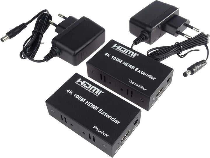 PremiumCord 4K HDMI Extender auf 100m über EIN Cat5e/Cat6 Kabel, Metallgehäuse, LED Status, Kompatib