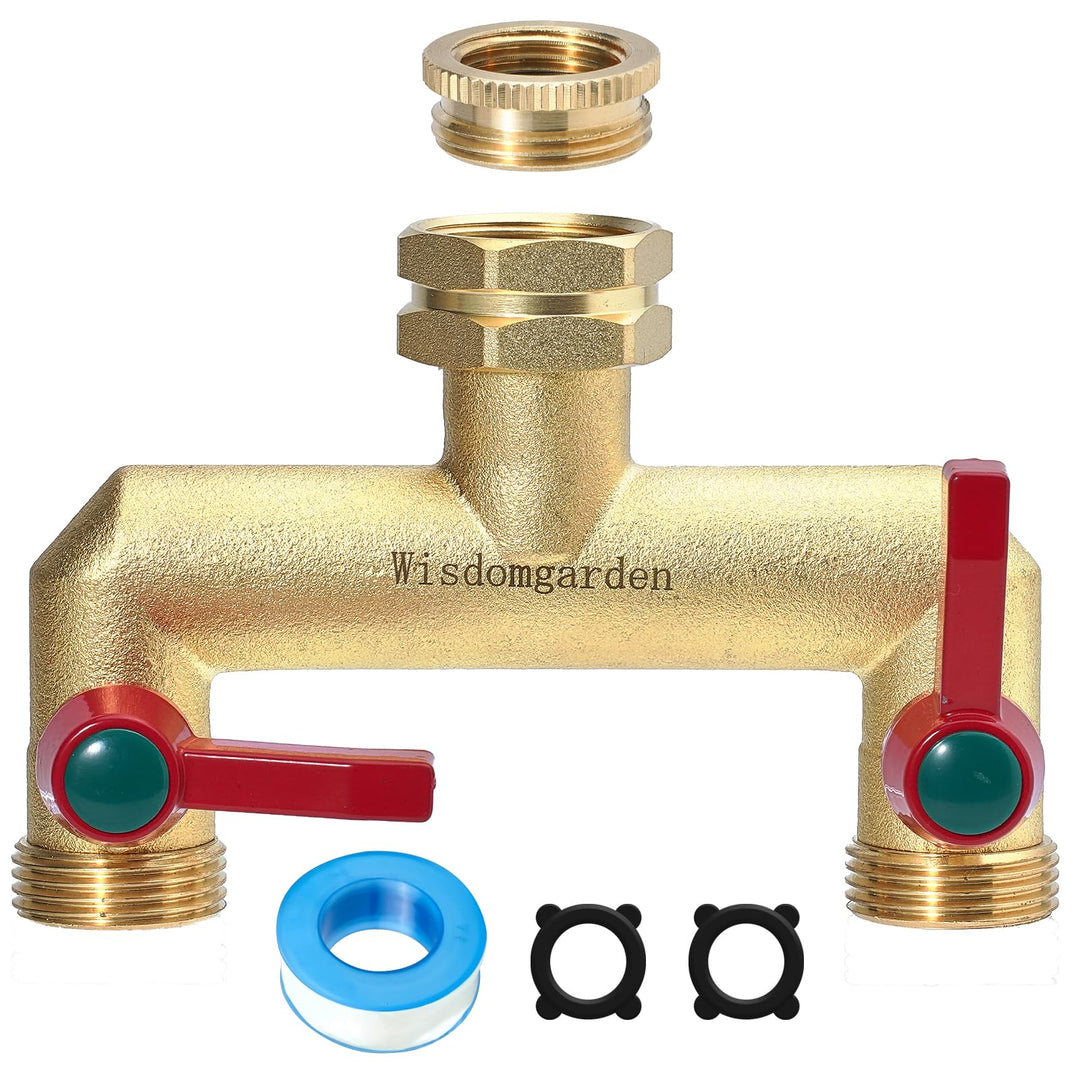 Wisdomgarden Wasserverteiler 2fach, Schwere Ausführung aus Messing gartenschlauch verteiler,2 wege v