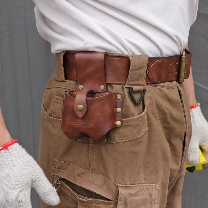 TOURBON Grosse Massbandhalter aus echtem Leder Gürteltasche Elektriker Werkzeugholster