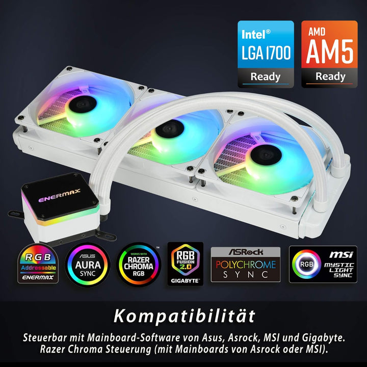 Enermax LiqMax III ARGB 360 Weiss, AIO Liquid Cooler, Watercooling für Intel/AMD-Prozessoren, ARGB-L