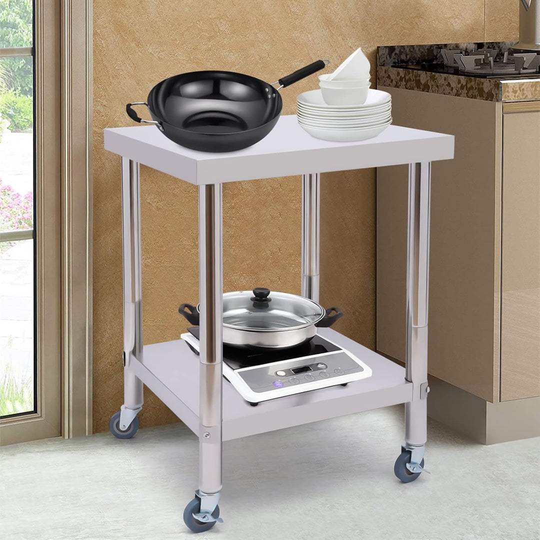 C-Juzarl Edelstahl Arbeitstisch 60 * 60 * 85cm Silbertisch mit Rollen, Küchentisch mit Ablage für di