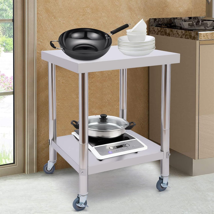 C-Juzarl Edelstahl Arbeitstisch 60 * 60 * 85cm Silbertisch mit Rollen, Küchentisch mit Ablage für di