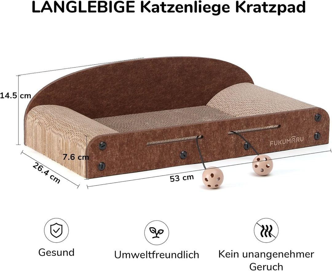 FUKUMARU 53.3 cm Katzenkratzer Karton, Katzenliege, Langlebiges Katzenkratzbett Grosse Liege mit Glo