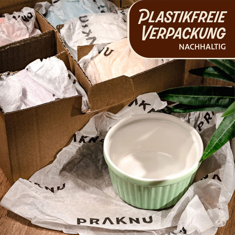 6 Souffle Förmchen aus Keramik - Backofenfest - 200 ml - 9 cm - Stapelbar - Mit Antihaftbeschichtung