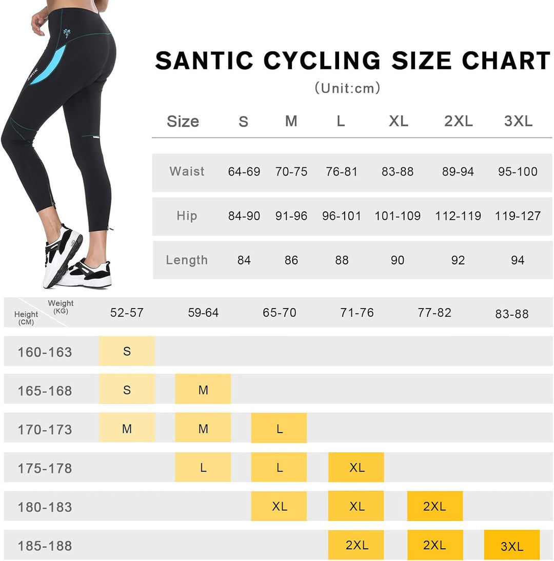 Santic Parni Radlerhose für Damen, gepolstert, Fahrradhose, lang, mit Kissen, L 1-blau