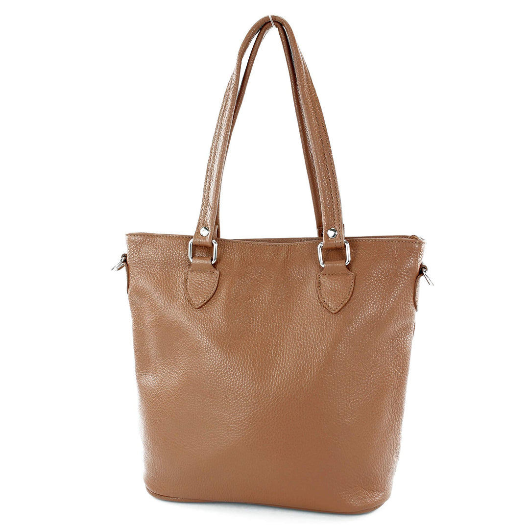 modamoda de - T215 - Italienische Ledertasche Shopper Large Dunkelcamel, Dunkelcamel