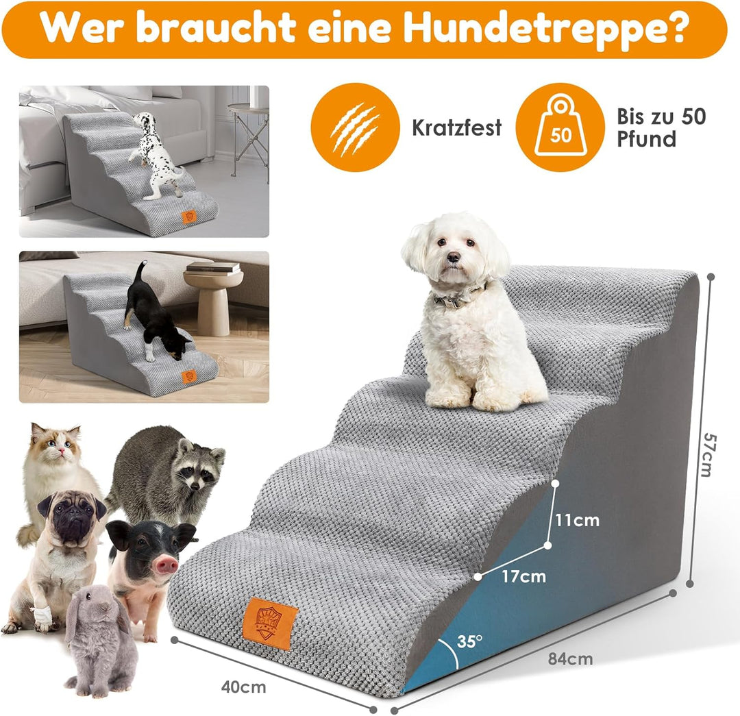 Zvonema Hundetreppe, Hundetreppe für Kleine Hunde, rutschfest Hunde Treppe 5 Stufen, Haustiertreppe