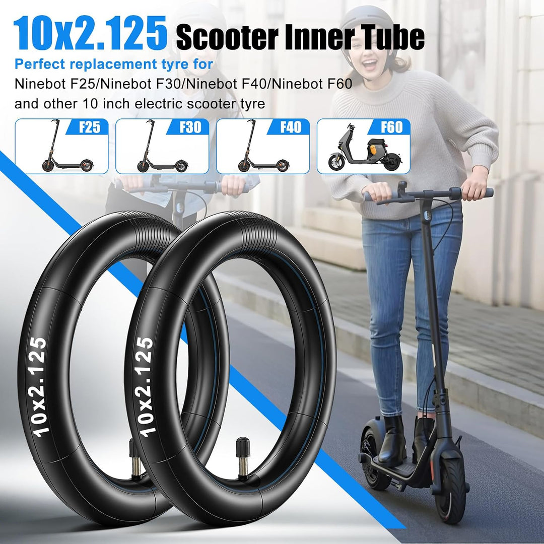 SYACHI E Scooter Schlauch 10x2,125, 10 Zoll Schlauch E Scooter Verdicktes mit Silbernes Ventil 45°/9