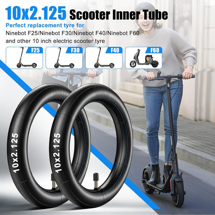 SYACHI E Scooter Schlauch 10x2,125, 10 Zoll Schlauch E Scooter Verdicktes mit Silbernes Ventil 45°/9