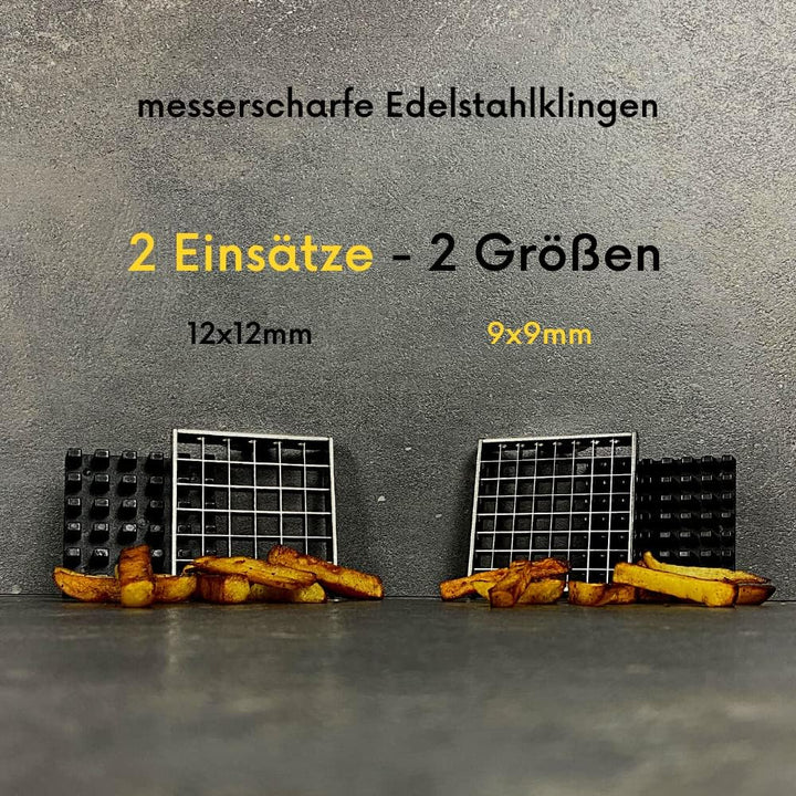 Topcroft ® Pommesschneider Edelstahl I 2 Schneidegrössen für individuelle Pommesdicke I Rutschfester