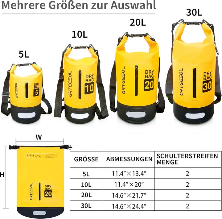 Blackace arteesol Dry Bag wasserdichte Tasche 5L/10L/20L/30L Wasserfester Beutel Packsack mit Langen