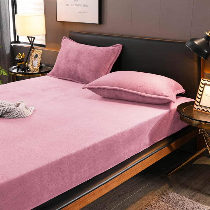 Boqingzhu Flauschige Plüsch Spannbettlaken 200x200cm Rosa Altrosa Fleece Flanell Cashmere Touch Span