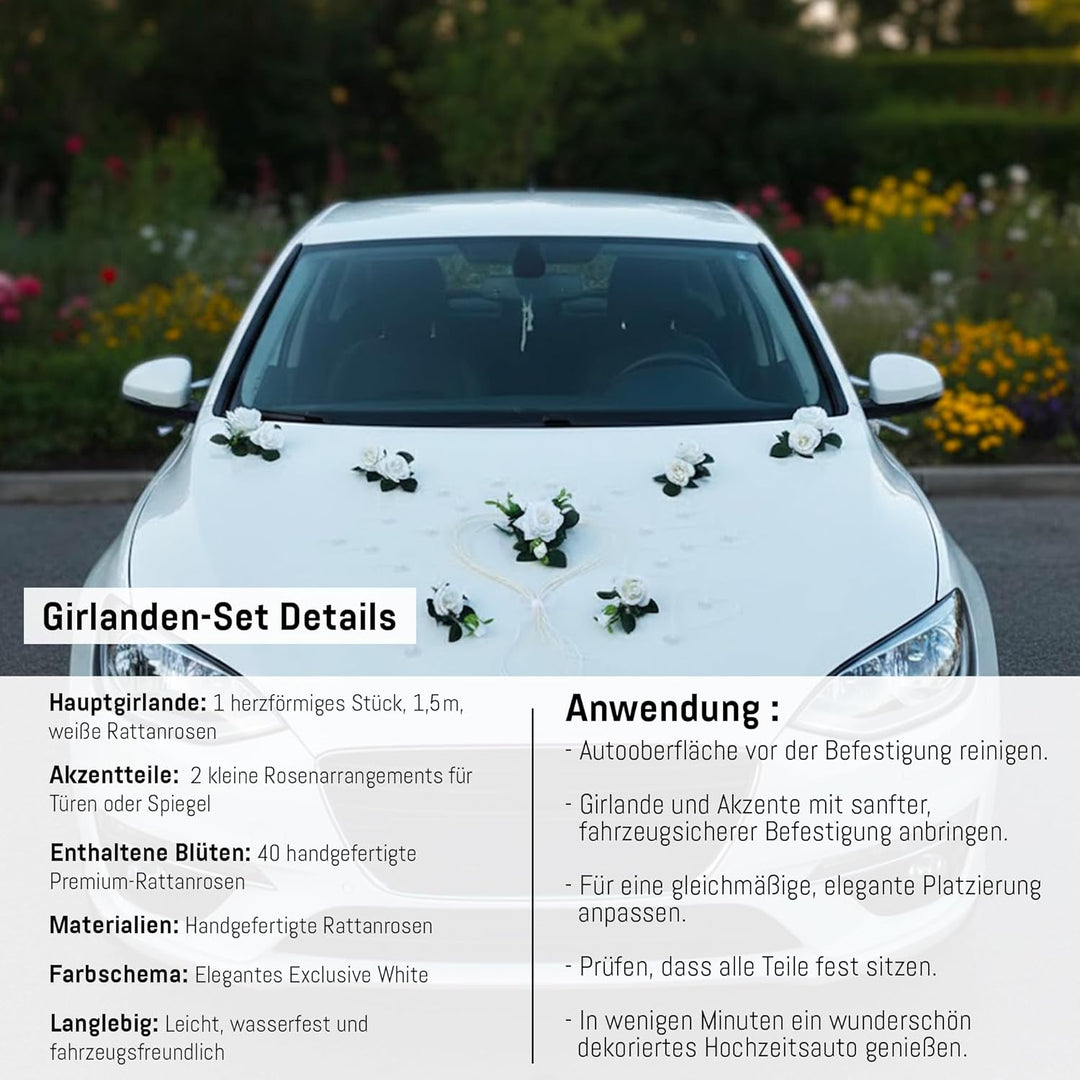 LIEBESHERZEN Braut Paar Rose Deko Dekoration Autoschmuck Hochzeit Car Auto Wedding Deko Girlande PKW