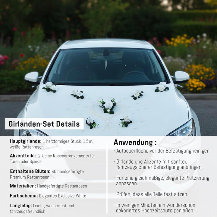 LIEBESHERZEN Braut Paar Rose Deko Dekoration Autoschmuck Hochzeit Car Auto Wedding Deko Girlande PKW