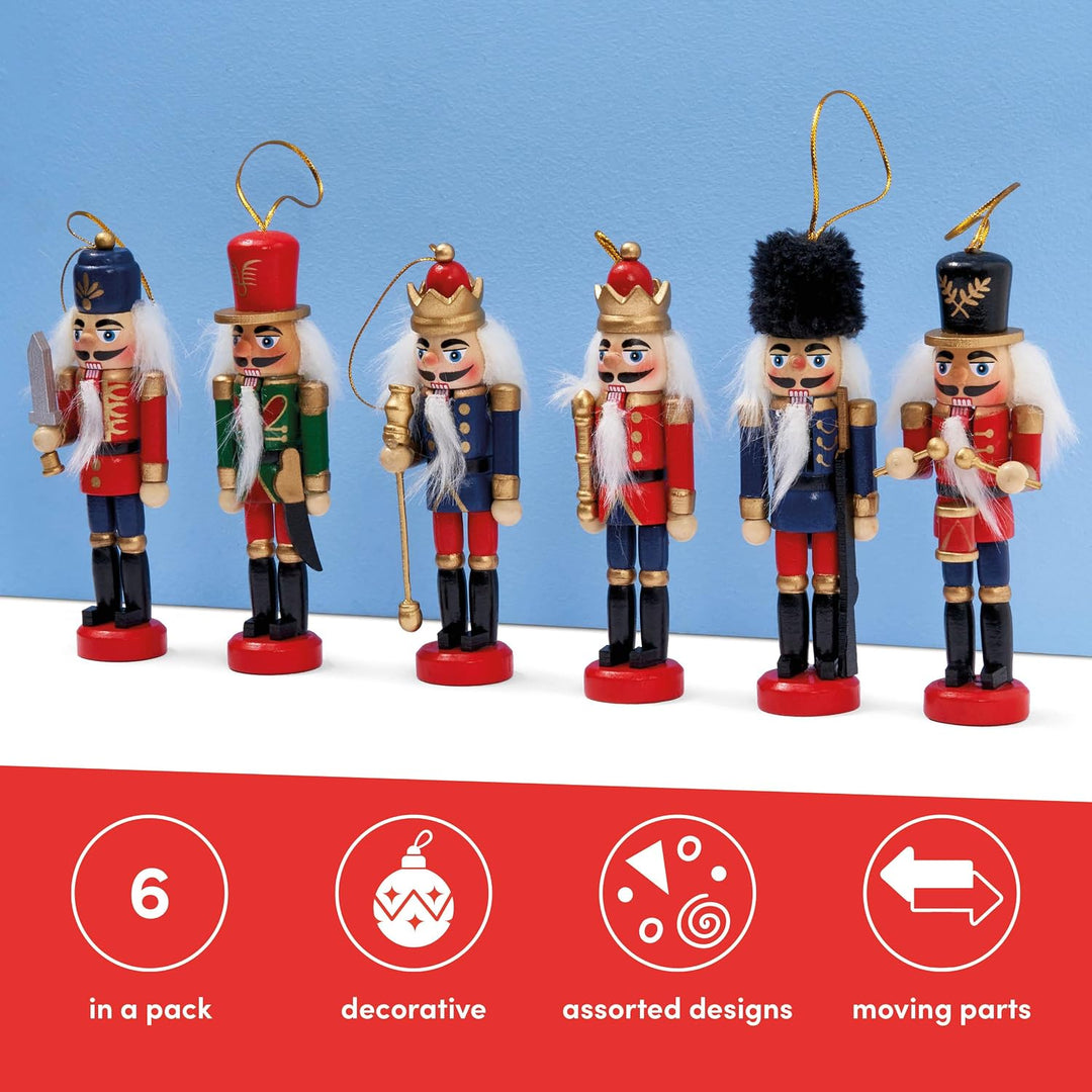 THE TWIDDLERS 6 Traditionelle Weihnachts Nussknacker aus Holz, 13cm - Christbaumschmuck Weihnachtssc