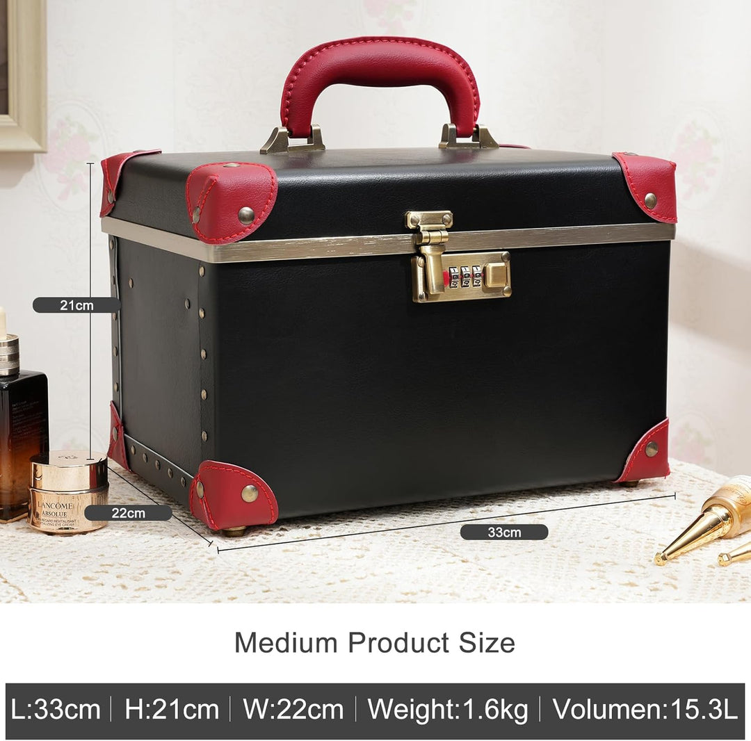 urecity Kosmetikkoffer mit Spiegel Beauty Case Hartschale Vintage Schminkkoffer Leder Kosmetikkoffer