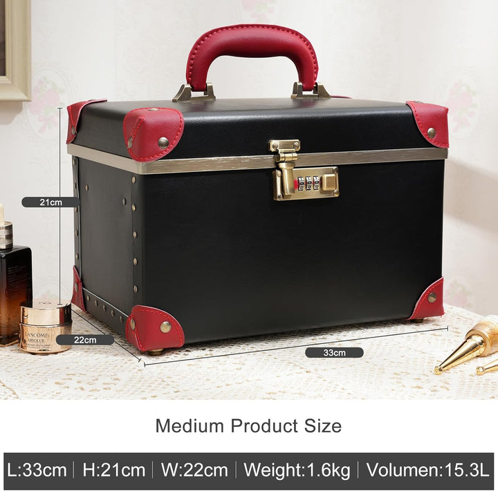 urecity Kosmetikkoffer mit Spiegel Beauty Case Hartschale Vintage Schminkkoffer Leder Kosmetikkoffer
