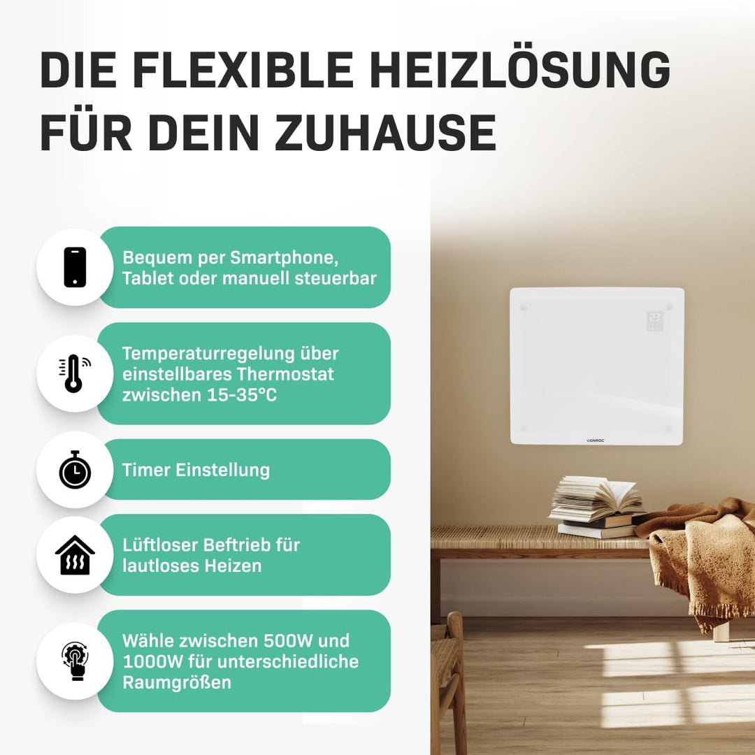 VONROC Elektroheizung, Konvektor-Heizung - Energiesparende elektrische Heizung bis 12m2 - Wand-/Bode