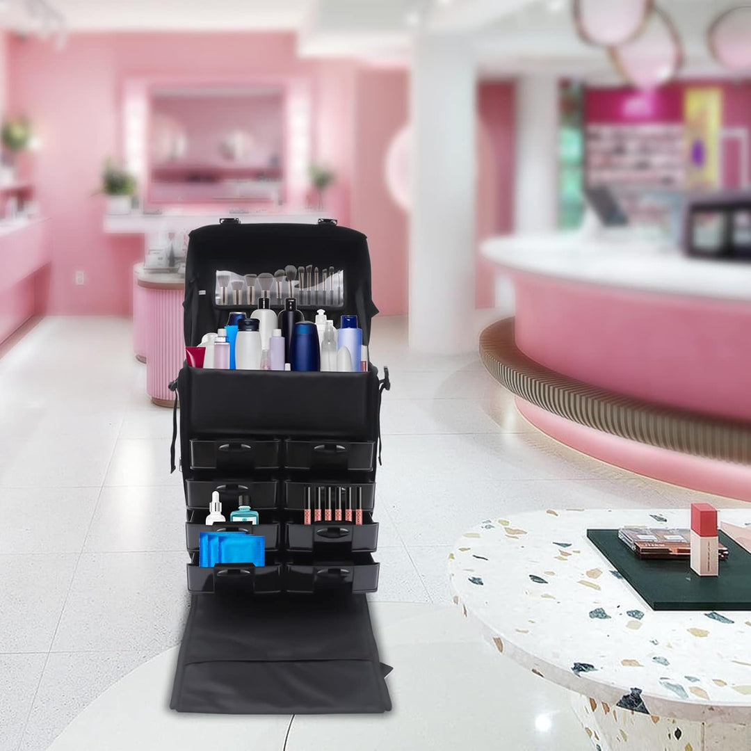 2 in 1 Kosmetikkoffer, Abnehmbarer Kosmetikkoffer Trolley mit Rollen und Deichsel, Friseurkoffer mit