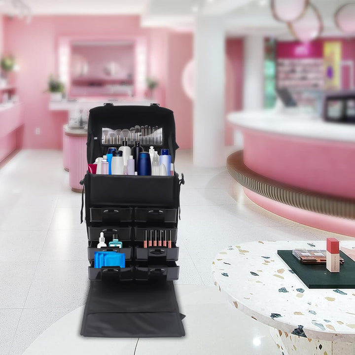 2 in 1 Kosmetikkoffer, Abnehmbarer Kosmetikkoffer Trolley mit Rollen und Deichsel, Friseurkoffer mit