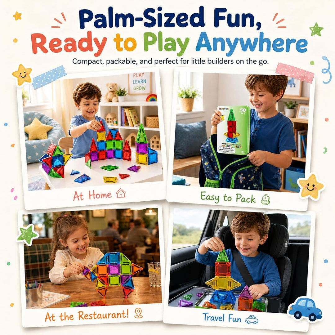 50 PCS Magnetfliesen, 3D Magnetische Bausteine Kit, STEM Reise Magnetfliesen für Kinder mit Eisen Ca