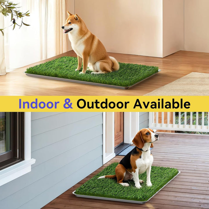 Edelstahl Hundetoilette Grasmatte mit Tablett, 70 x 50 cm Hundeklo mit 2 Wiederverwendbaren Kunstras
