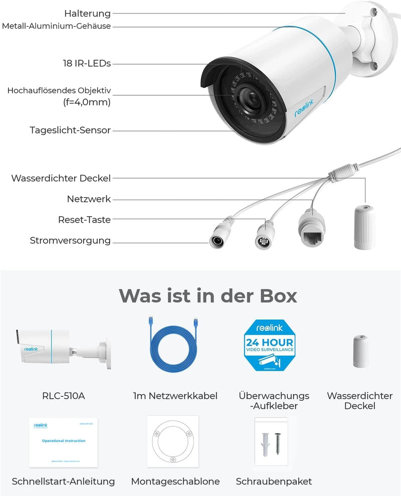 Reolink 5MP PoE Überwachungskamera Aussen, Smarte Personen-/Autoerkennung IP Kamera Outdoor mit Audi