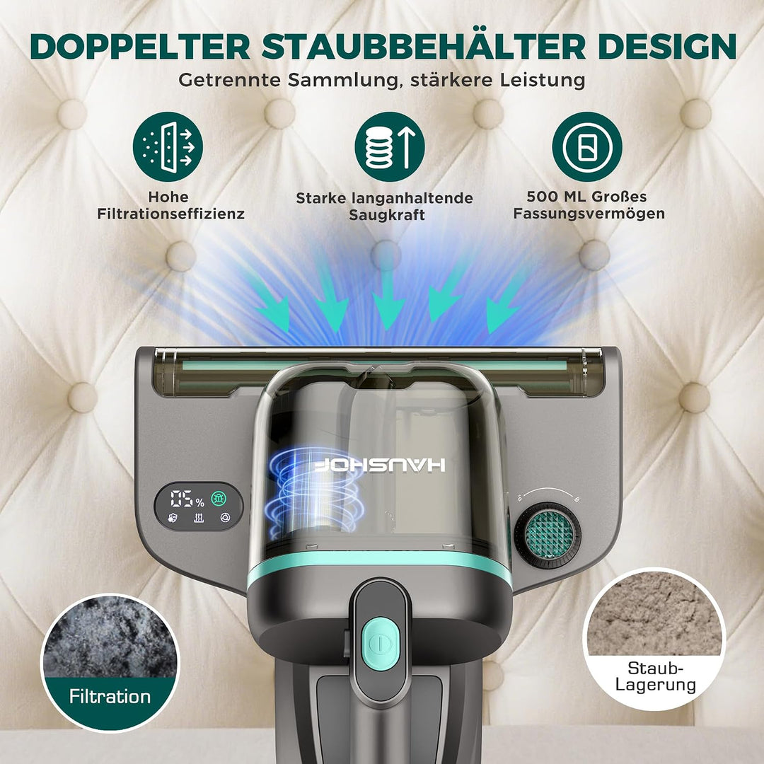 HAUSHOF Milbensauger für Matratzen mit UV Licht, 15 kPa Saugleistung, 60℃ Heissluft mit Aroma-Funkti