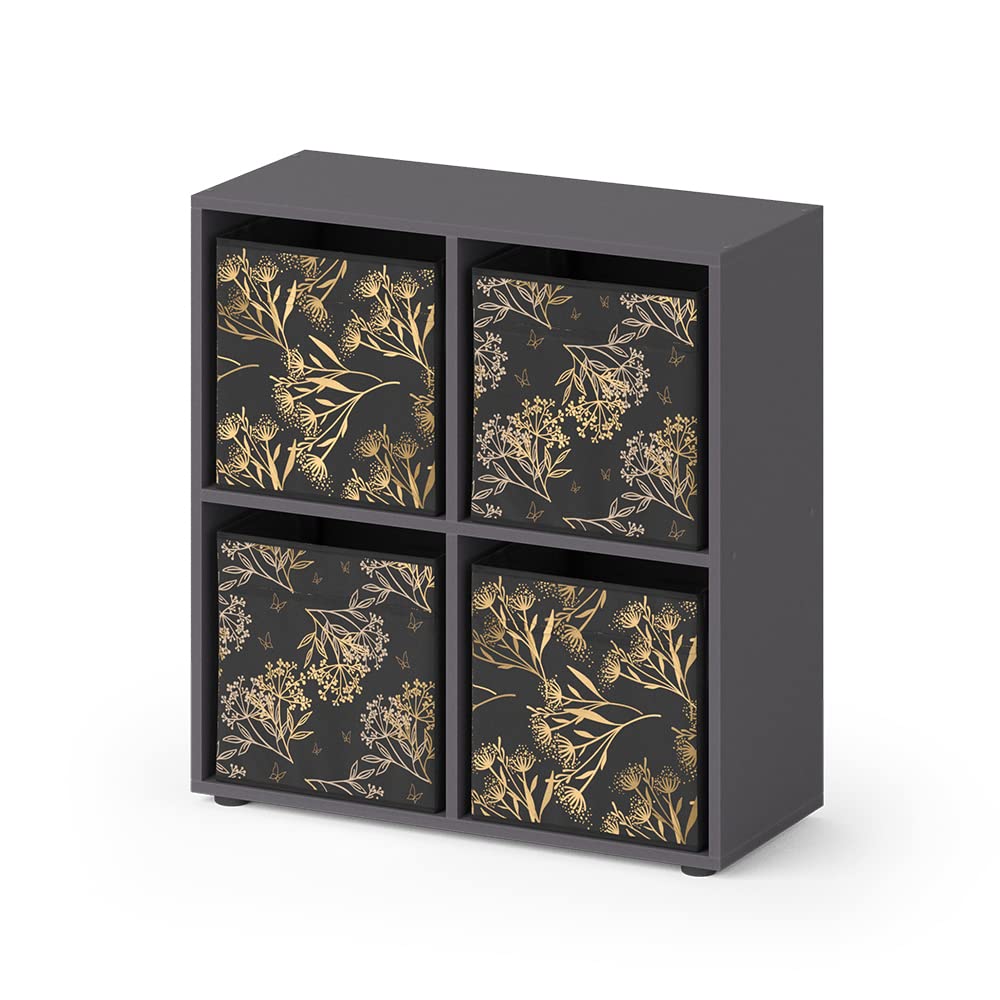 Vicco Raumteiler Tetra, stehendes Bücherregal, Schwarz, 72 x 72.6 cm mit 4 Faltboxen Opt.1 mit Faltb