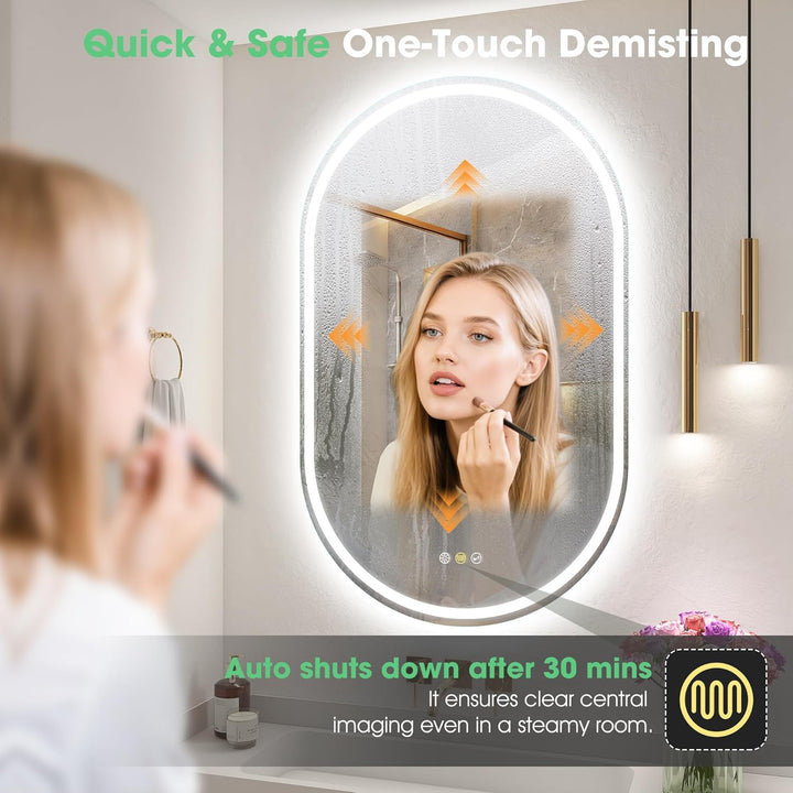 S'bagno Badspiegel-mit-Beleuchtung 600x1000 mm, Oval-Badezimmerspiegel-mit-Beleuchtung und Bluetooth