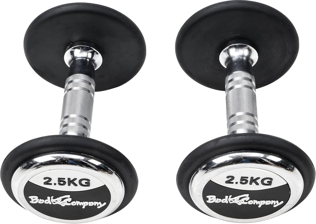 Bad Company Rundhanteln inkl. Chrom-Applikationen - Deluxe gummierte Studio Hanteln schwarz 2,5 kg 2