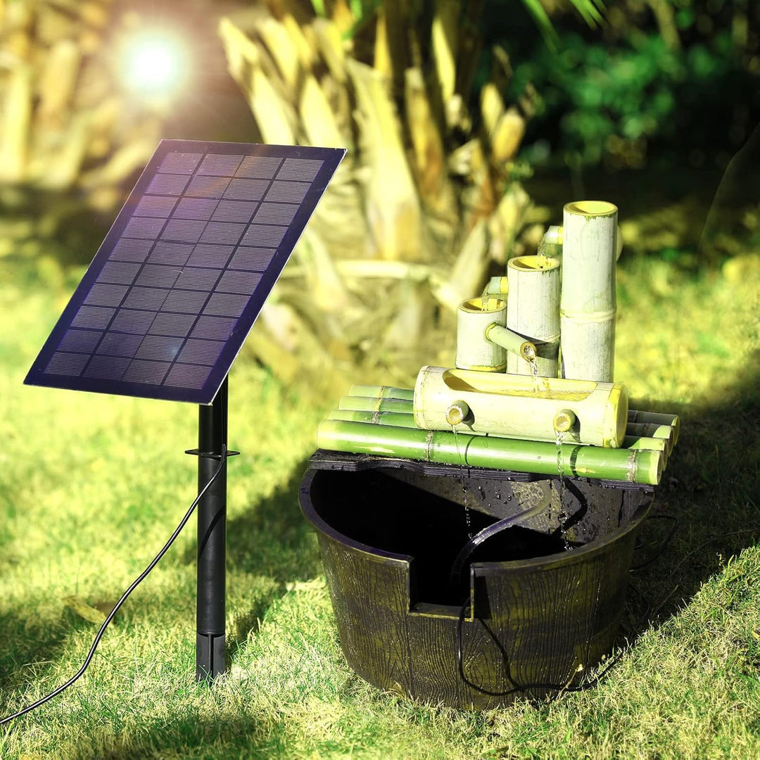AISITIN 7W DIY Solar Springbrunnen, Upgrade Solar Teichpumpe mit 1.5m Wasserleitung und Feste Pfähle