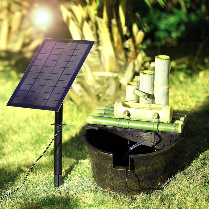 AISITIN 7W DIY Solar Springbrunnen, Upgrade Solar Teichpumpe mit 1.5m Wasserleitung und Feste Pfähle