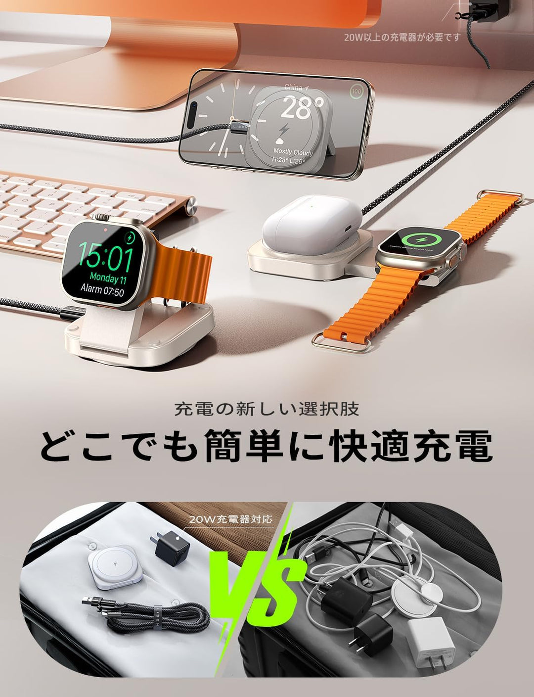 LISEN Induktive Ladestation für Apple Watch Und iPhone [Super Tragbar] Magsafe Ladestation,Reisen Wi