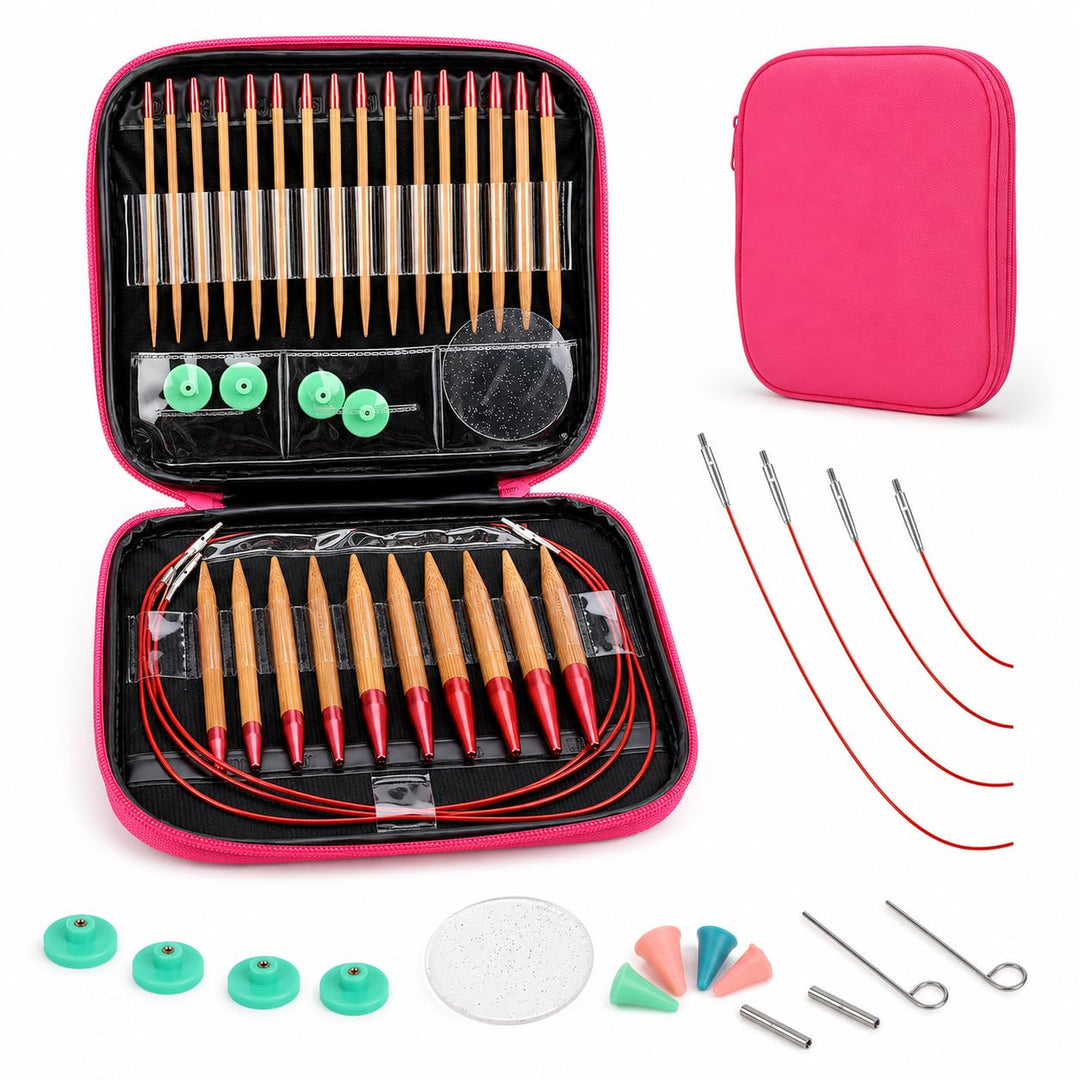 LetCart STRICKNADELN Set- Austauschbares Set aus kohlensäurehaltigen Bambusnadeln Ringset aus Alumin