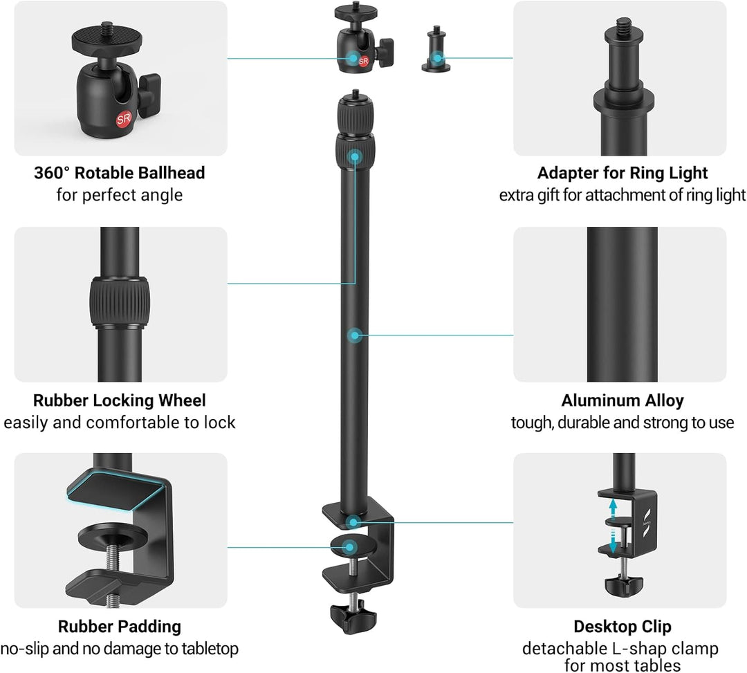 SmallRig Selection Tischklemme Kamera Stativ Lampenstativ mit 360ﾟKugelkopf für Kamera/Ringlicht/Sma