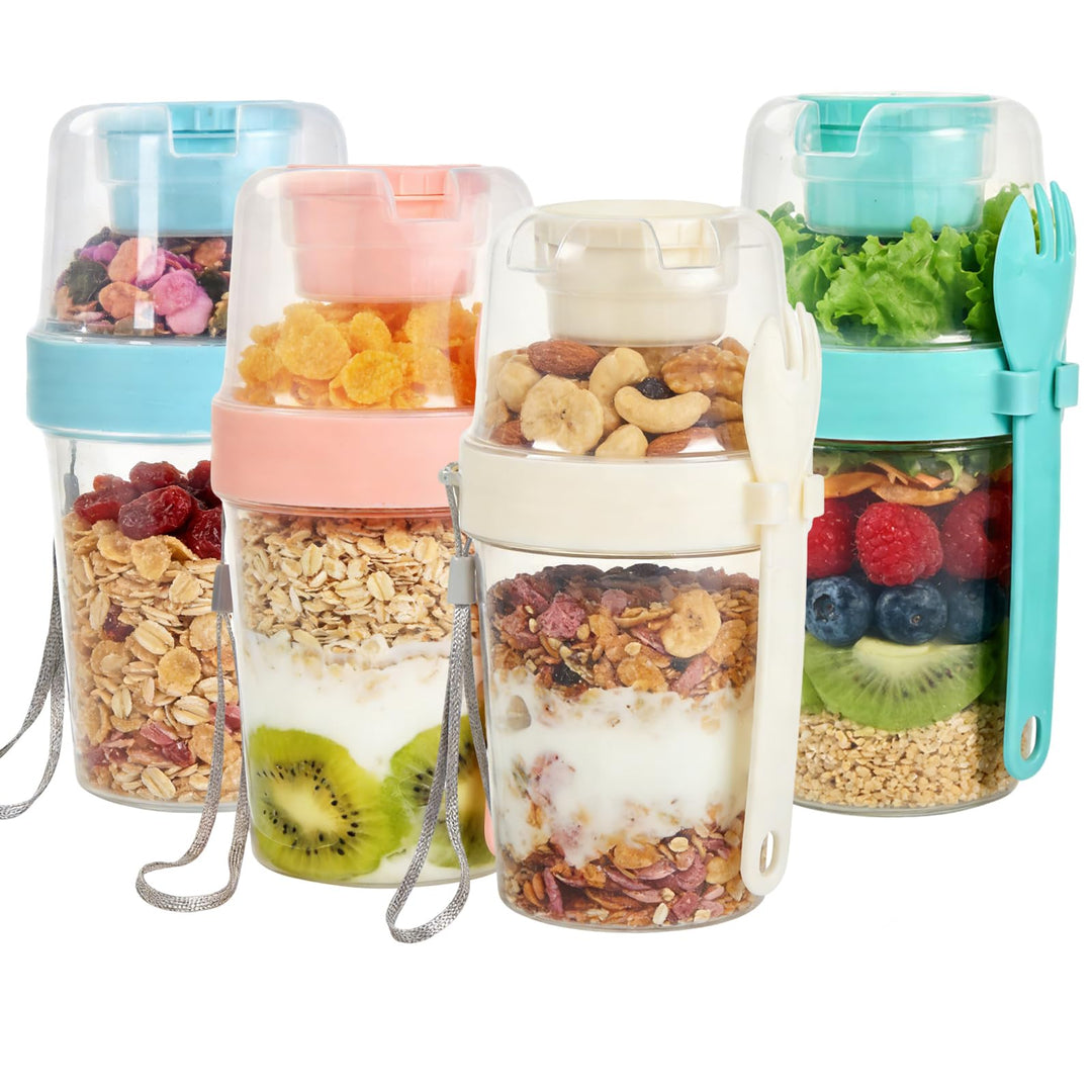 VITEVER 4er-Pack 27 oz wiederverwendbare Joghurt-Parfait-Becher mit Deckel und Löffel, Müsli-Parfait