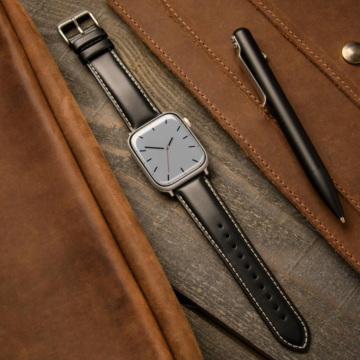 Archer Watch Straps - Uhrenarmbänder aus Hochwertigem Genarbtem Leder für Apple Watch Black/Naturwei